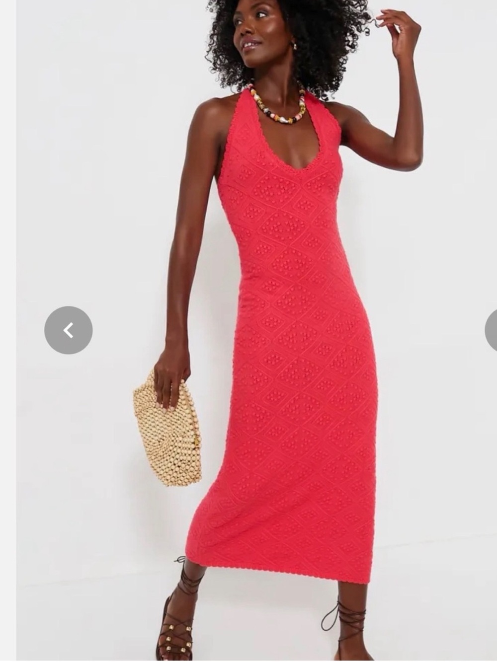 Redish pink Crochet Halter Maxi Dress - Women